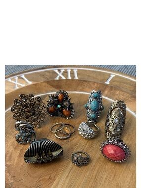 12 rings craft lot crazy collection of vintage-style rings intricate designs